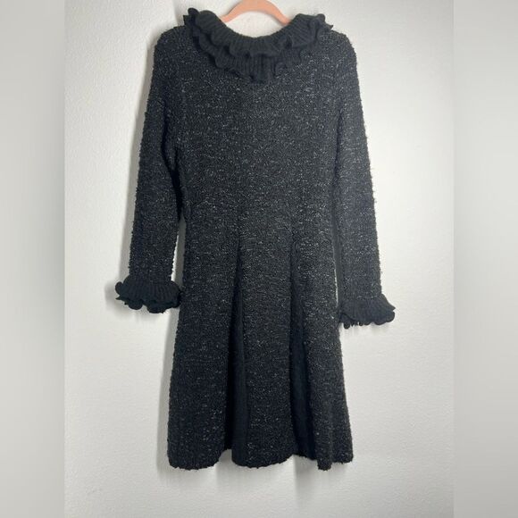 Patrizia Luca Milano Boucle Ruffle Button Down Cardigan Sweater Size M Black - Picture 2 of 16